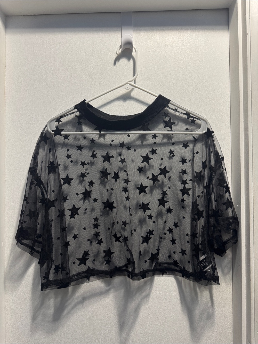 SHEIN Black Star-Print Sheer Mesh Crop Top